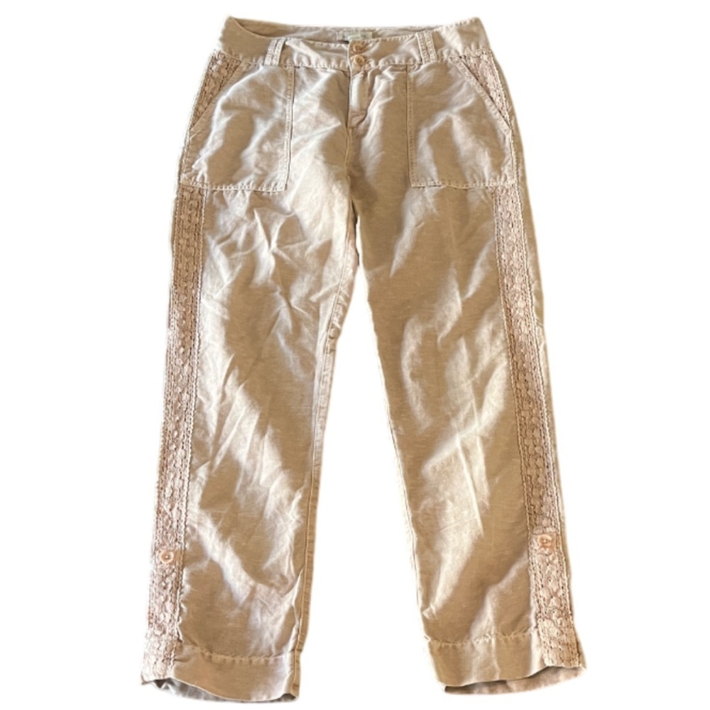 Sundance Women's Beige/Blush/Rose Dust  Linen Blend W/ Lace Pants - 10 - Picture 2 of 13